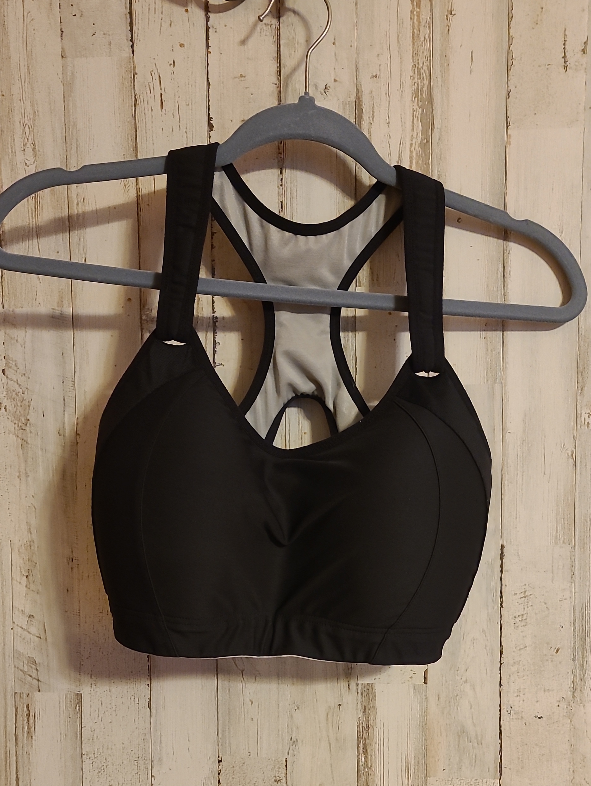 High-Support Black Racerback Sports Bra With Padded Straps